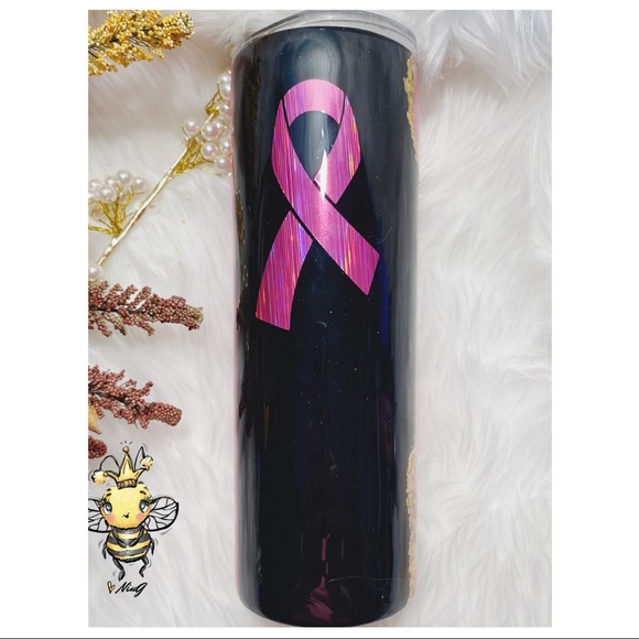 Breast Cancer Awareness Pink and Black  Custom Glitter Tumbler 20oz - Picture 4 of 13